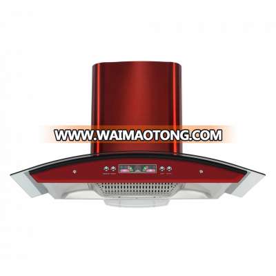 Red Stainless Steel Cooking Range 90CM Curved Glass Rang Hood with SS Boat filter Copper Motor