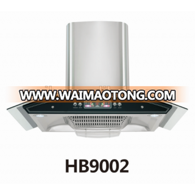 High quality 90cm wall mountained chimney exhausted fan oil collector range hood with display push button